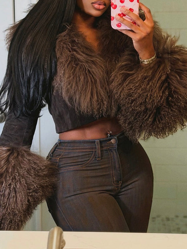 Faux-Fur Combo Faux-Leather Jacket