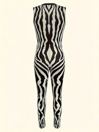 Printed Zip-Front Sleeveless Jumpsuit
