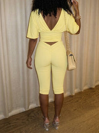 Solid V-Neck Top & Capri Pants Set
