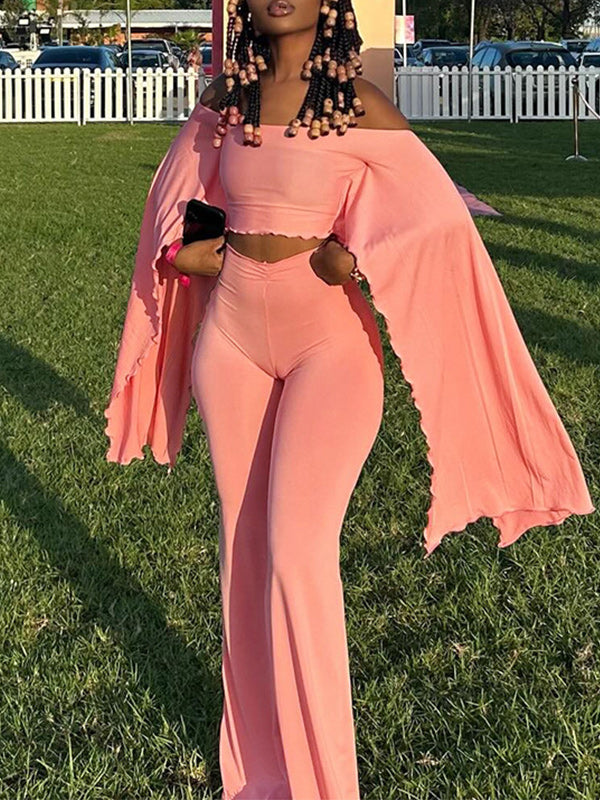 Solid Off-Shoulder Top & Pants Set