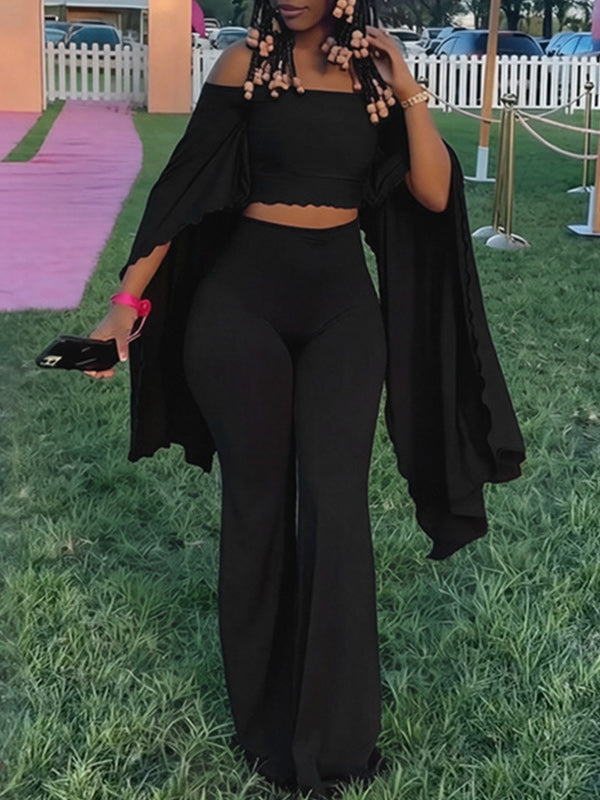 Solid Off-Shoulder Top & Pants Set