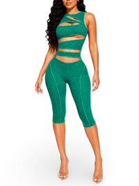 Wash Cutout Sleeveless Capri Jumpsuit