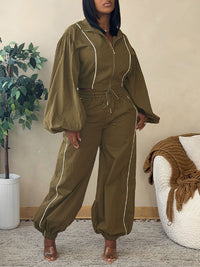 Stripe Zip-Front Jacket & Pants Set