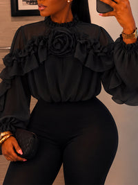 3D Floral Ruffle Blouse