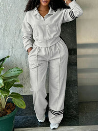 Stripe Zip-Front Sweatshirt & Pants Set