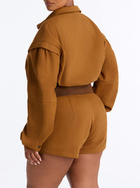 Zip Front Belted Utility Romper