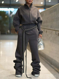 Fleece Lined Zip Up Jacket & Tied Pants Set