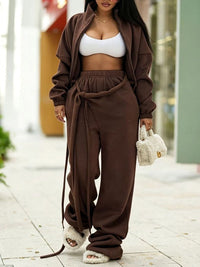 Fleece Lined Zip Up Jacket & Tied Pants Set