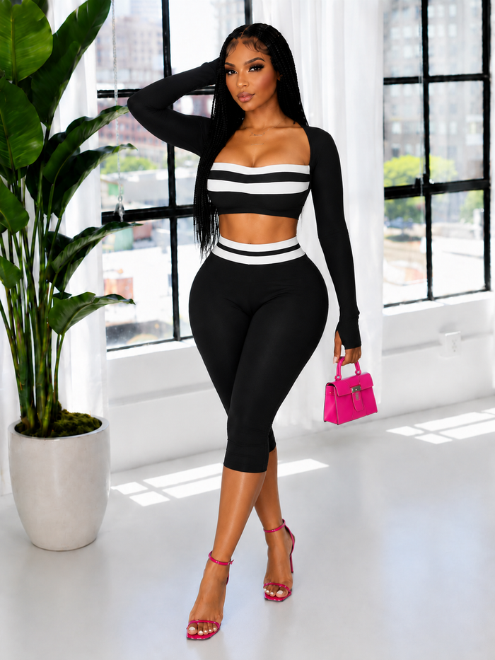 Contrast Crop Top & Capri Pants Set