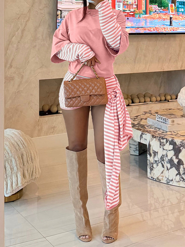 Stripe Combo Top & Tied Shorts Set