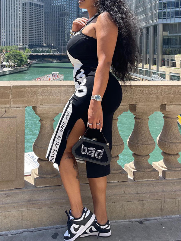 Printed Sleeveless Slit Dress
