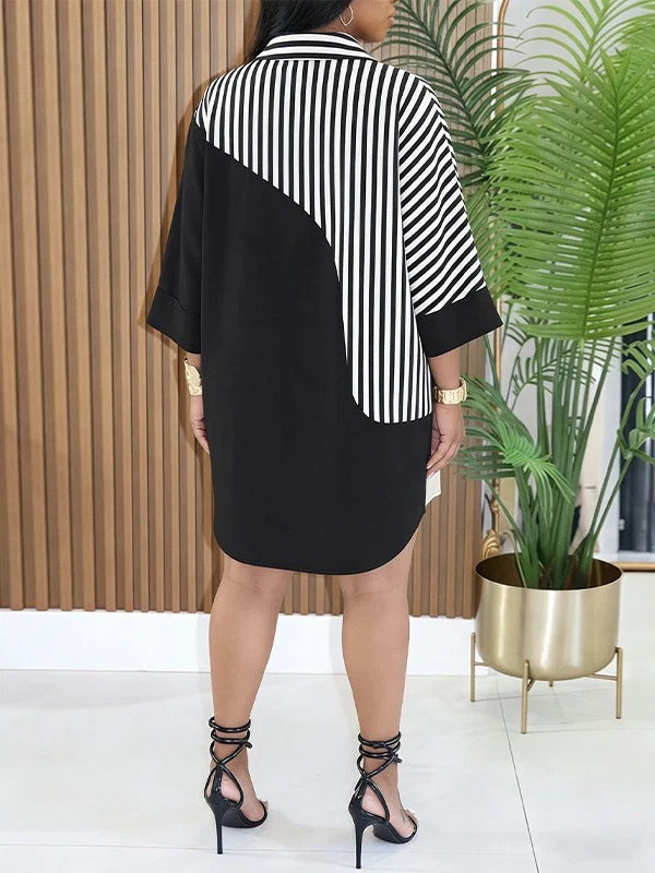 Stripe Combo Contrast Shirt Dress