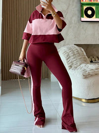 Two-Tone Polo Top & Pants Set