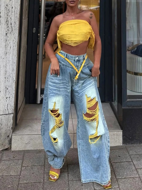 Ripped Wide-Leg Jeans