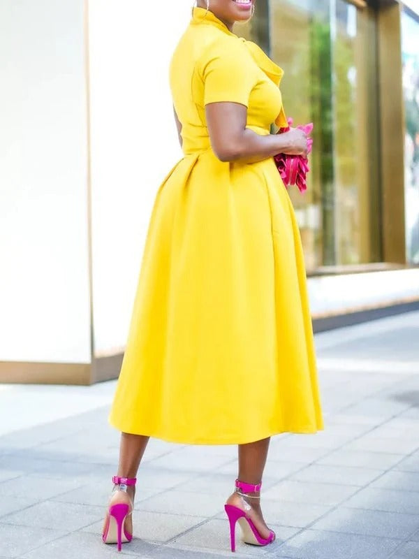 Solid Tied-Neck Midi Dress--clearance