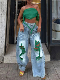 Ripped Wide-Leg Jeans
