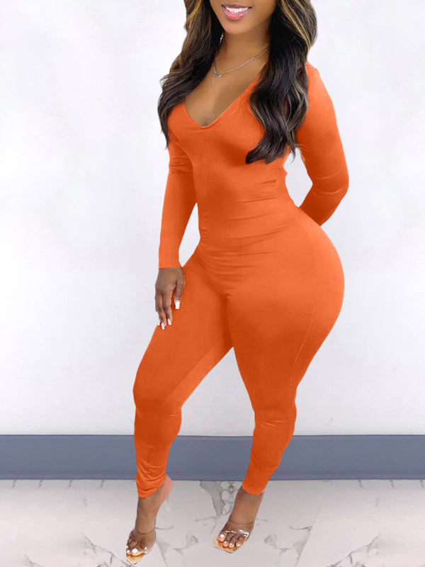 V-Neck Drawstring Jumpsuit