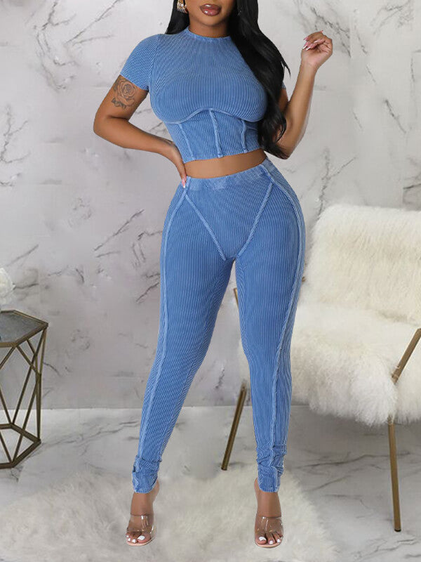 Ribbed Crop Top & Pants Set