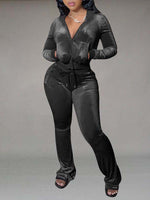 Velvet Hoodie & Flared Pants Set