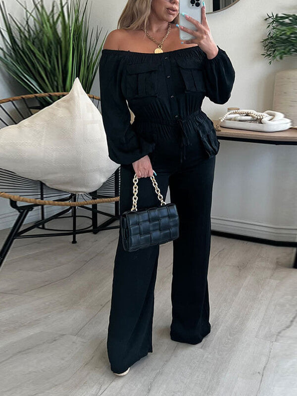 Off-Shoulder Drawstring Jumpsuit