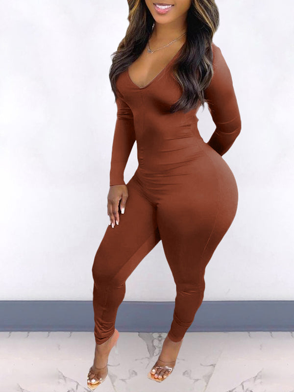 V-Neck Drawstring Jumpsuit