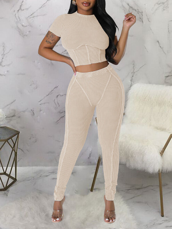 Ribbed Crop Top & Pants Set
