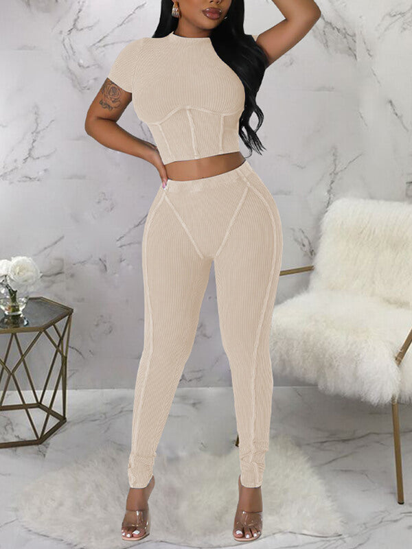 Ribbed Crop Top & Pants Set