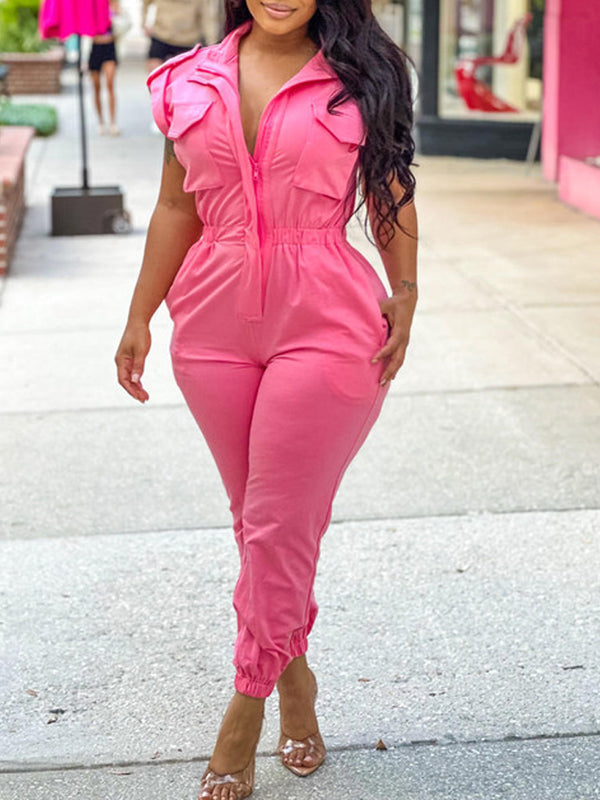 Zip-Front Cargo Jumpsuit