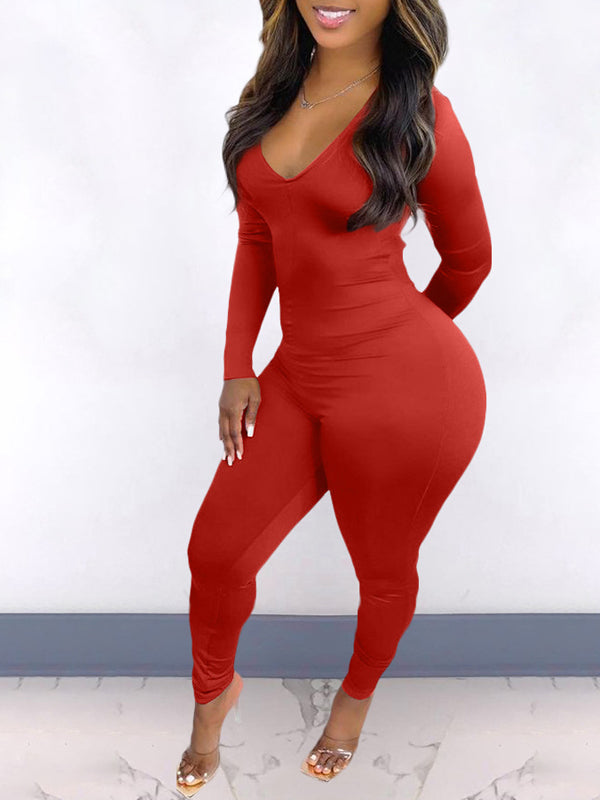 V-Neck Drawstring Jumpsuit