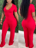 Solid V-Neck Jumpsuit