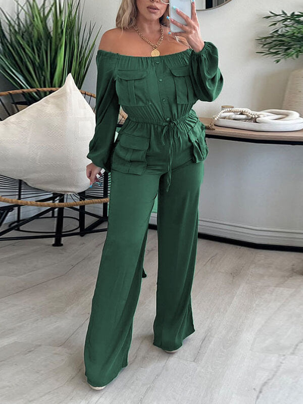 Off-Shoulder Drawstring Jumpsuit