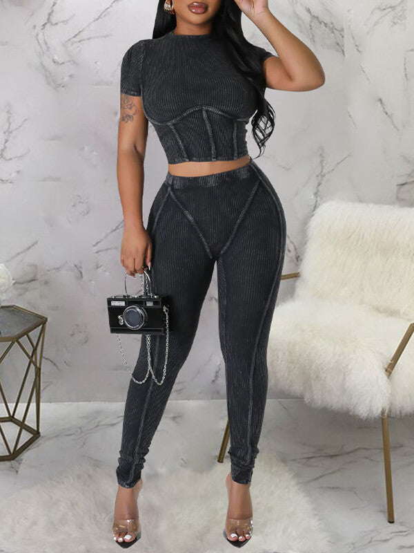 Ribbed Crop Top & Pants Set