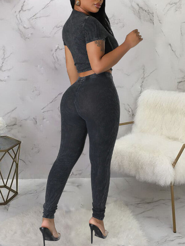 Ribbed Crop Top & Pants Set