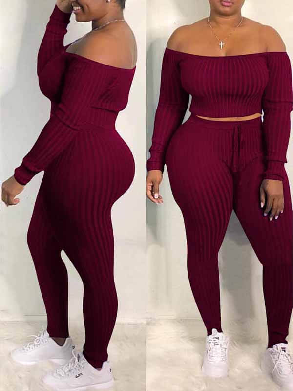 Ribbed Off-Shoulder Top & Pants Set