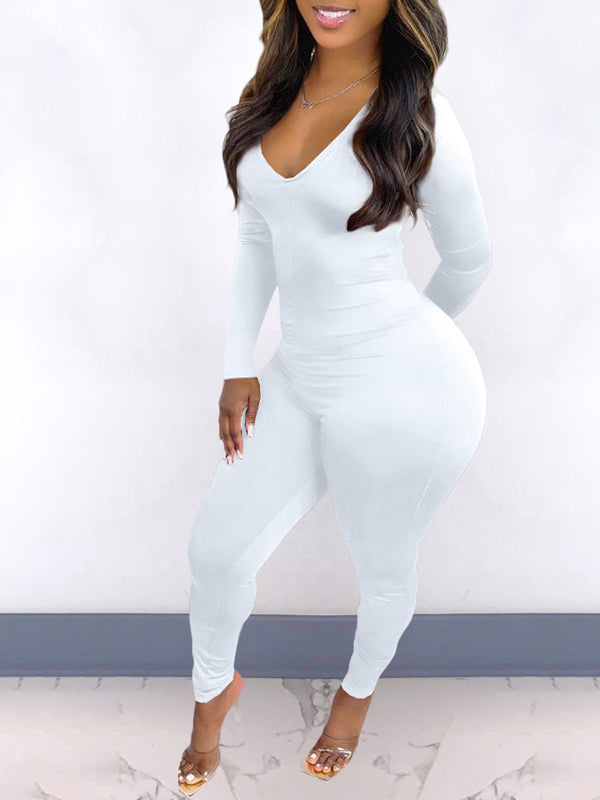 V-Neck Drawstring Jumpsuit