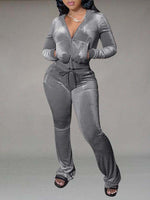 Velvet Hoodie & Flared Pants Set