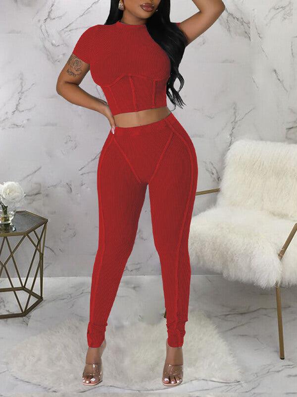Ribbed Crop Top & Pants Set