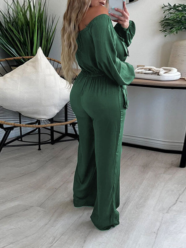 Off-Shoulder Drawstring Jumpsuit