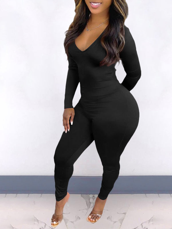 V-Neck Drawstring Jumpsuit