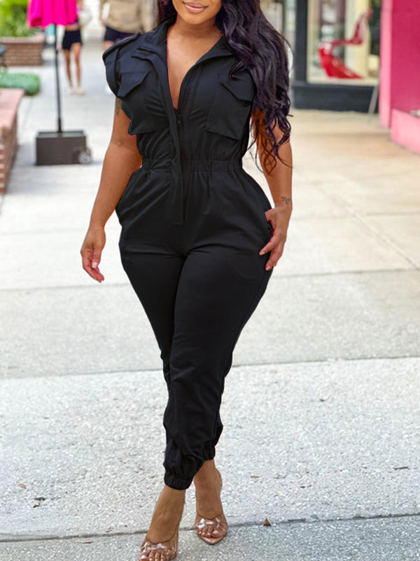 Zip-Front Cargo Jumpsuit