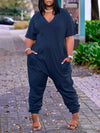 Plus Size Solid V-Neck Jumpsuit