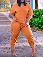 Plus Size Solid V-Neck Jumpsuit