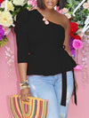 One-Shoulder Puff-Sleeve Peplum Top