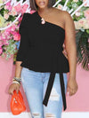 One-Shoulder Puff-Sleeve Peplum Top
