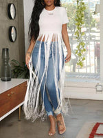 Fringe-Combo Short-Sleeve Top