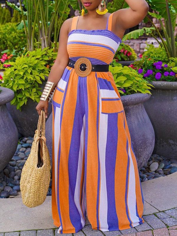 Colorblock Smocked Wide-Leg Jumpsuit
