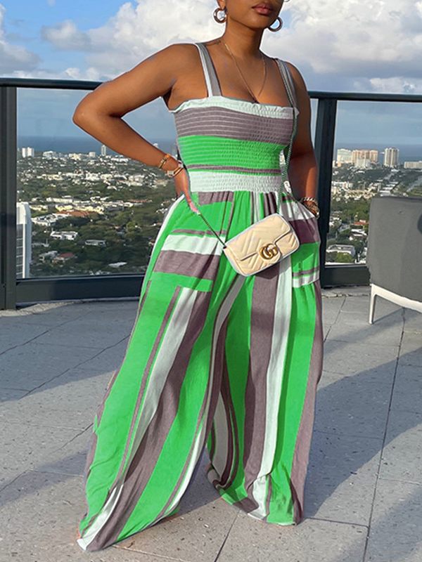 Colorblock Smocked Wide-Leg Jumpsuit