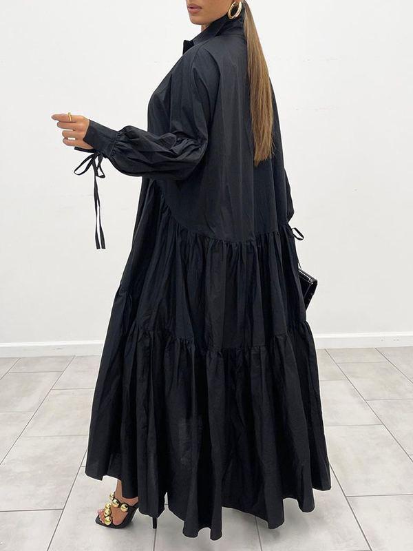 Solid Ruffle Shirt Dress-Clearance