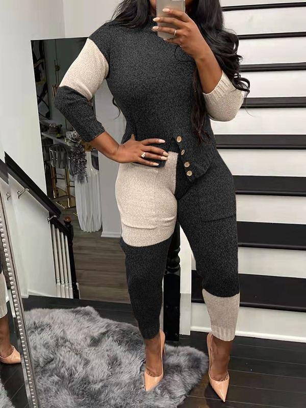 Bellizimos Two-Tone Knit Top & Pants Set