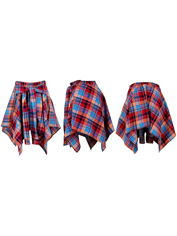 Plaid Tied Asymmetric Skirt